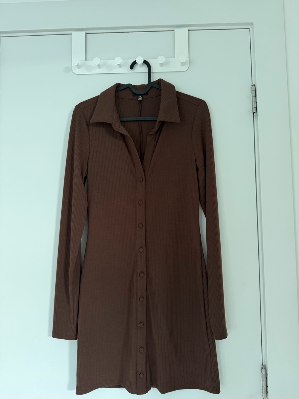 AFRM Long Sleeve Brown Button-Front Ribbed Dress